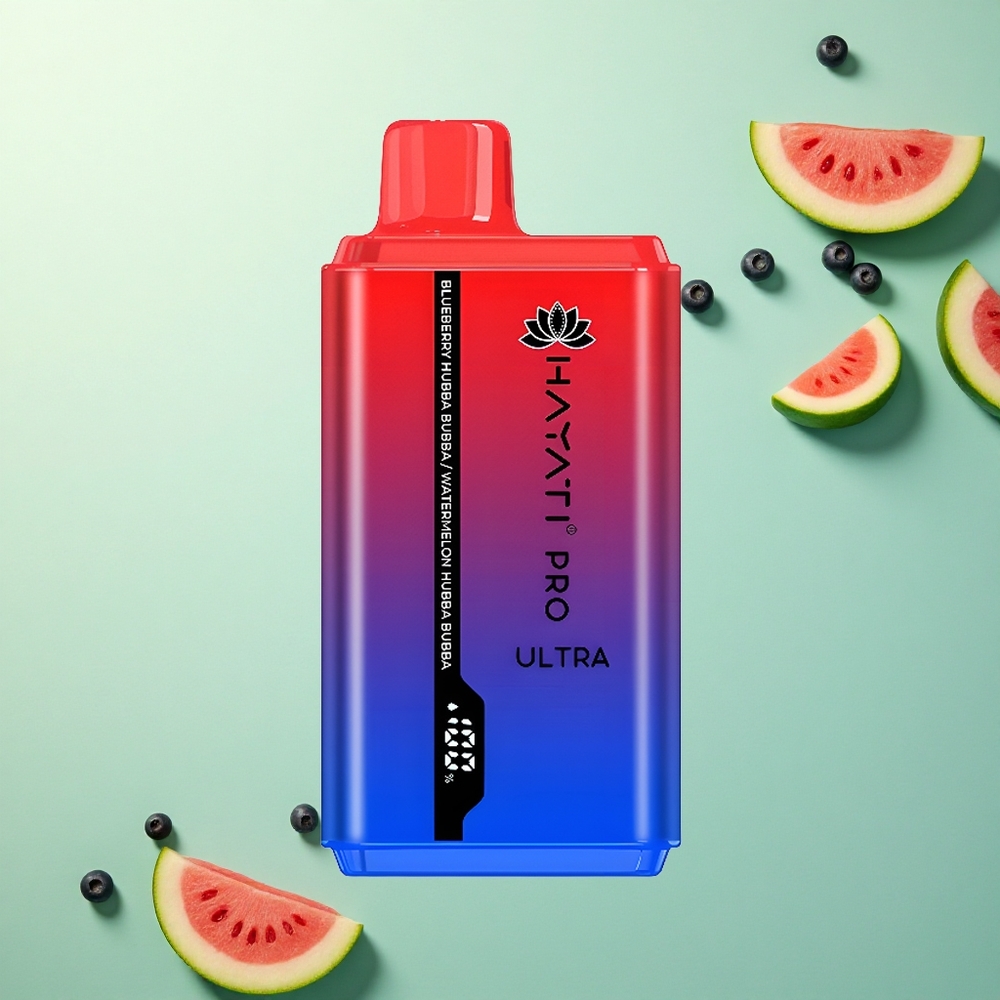 Hayati Pro Ultra 15000 Puffs Blauwe Bes Hubba Bubba Watermeloen Hubba Bubba met 850mAh en 2% nicotine