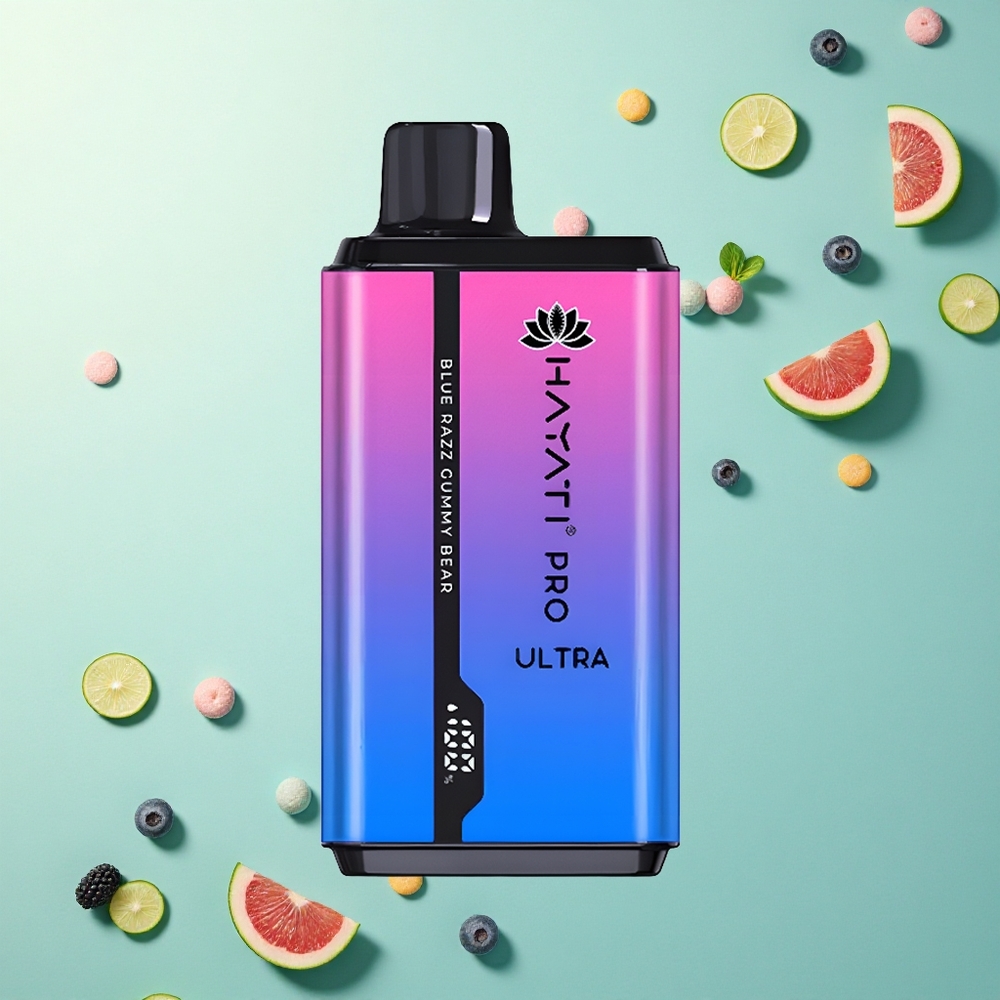 Hayati Pro Ultra 15000 Puffs Blauwe Framboos Gummybeer met 850mAh en 2% nicotine