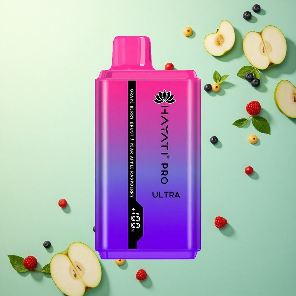 Hayati Pro Ultra 15000 Puffs Druiven Bes Barst Peer Framboos 850mAh 12ml Nicotine 2%