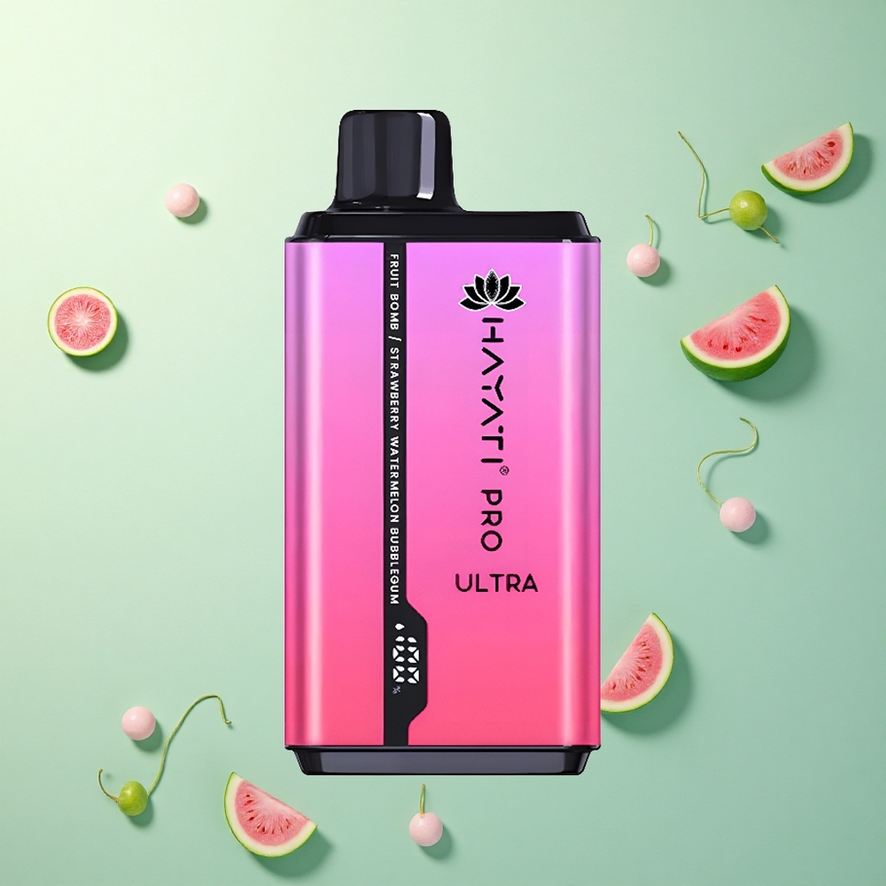 Hayati Pro Ultra 15000 Puffs Fruit Bomb Straw' Watermeloen Bubblegum met 850mAh en 2% nicotine