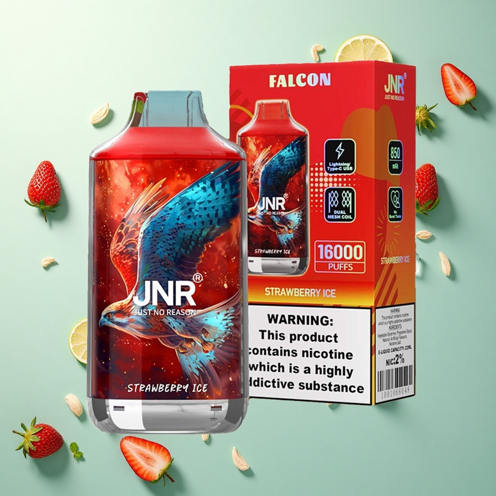 JNR Falcon 16000 Aardbei IJs Dual Mesh Coil 22ml 850 mAh