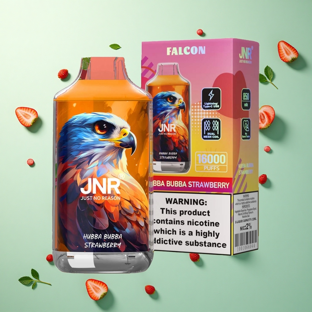 JNR Falcon 16000 Hubba Bubba Aardbei Dual Mesh Coil 22ml Type C 2% nicotine