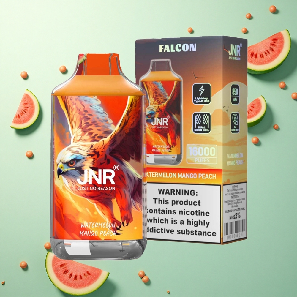 JNR Falcon 16000 Watermeloen Mango Perzik met Dual Mesh Coil en Smart LED Display