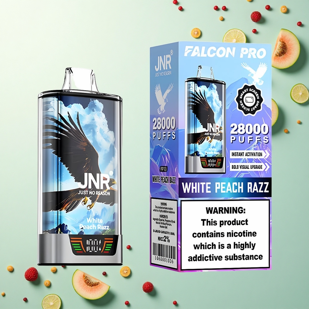 JNR Falcon Pro 28000 Witte Perzik Razz 950mAh 30ml 5% Nicotine