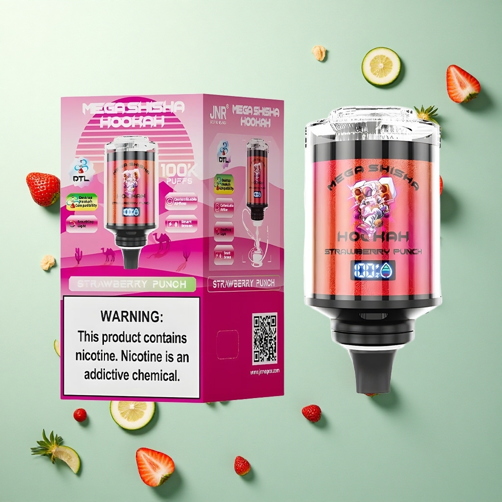 JNR Mega Shisha Hookah 100K Aardbei Punch 2200mAh 60ml Nicotine