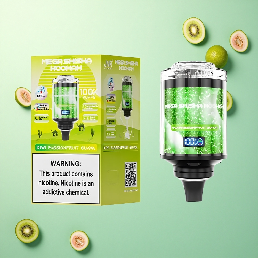JNR Mega Shisha Hookah 100K Kiwi Passievrucht Guave 2200mAh 60ml 2% nicotine