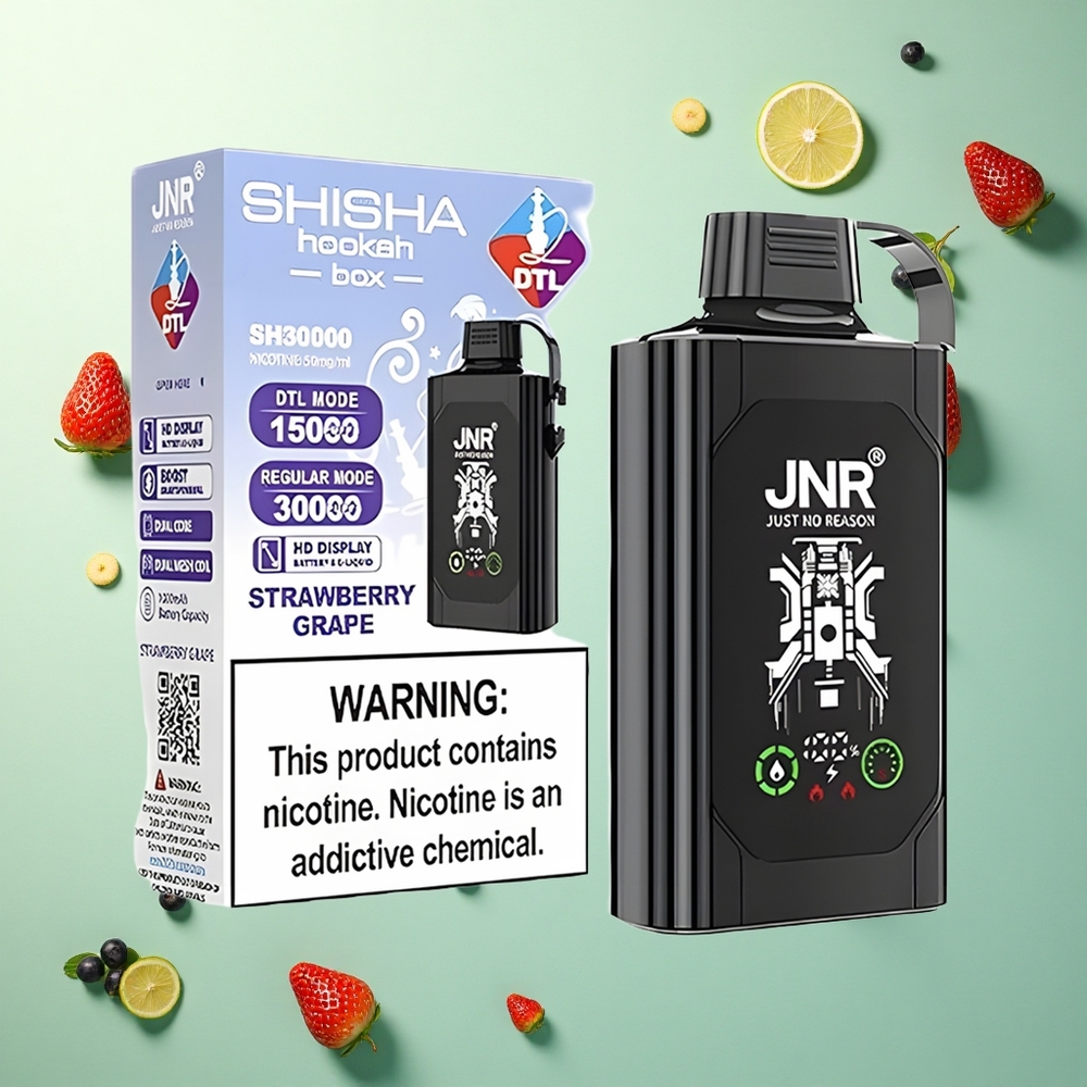 JNR Shisha Hookah Box 20500 Aardbei Druif HD Display Dual Mesh Coil 25ml Nicotine 0% 2% 5%