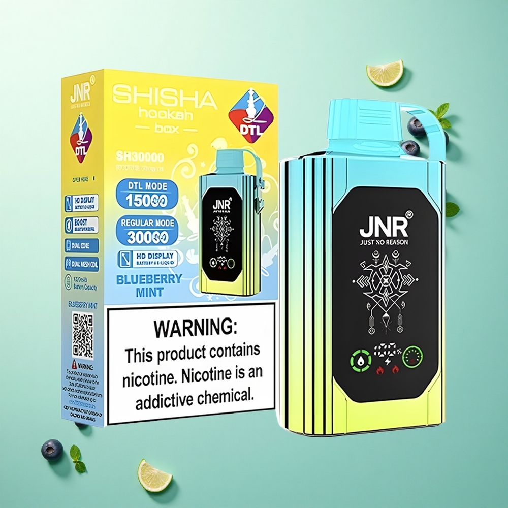 JNR Shisha Hookah Box 20500 Blauwe Bes Munt met Dual Mesh Coil en 25ml