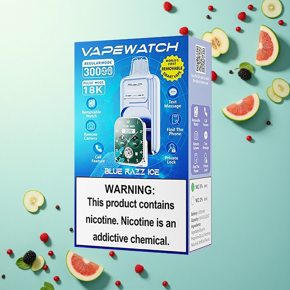 JNR VapeWatch 30000 Blauwe Framboos IJs Dual Mesh Coil 19mL 5% nicotine